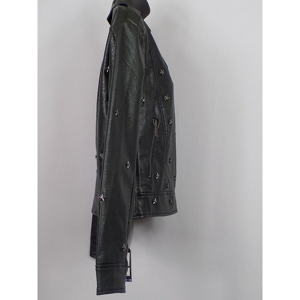 Faux Leather Jacket Dark Green Women Size XS Collection b Star Studded NWT - Picture 6 of 10